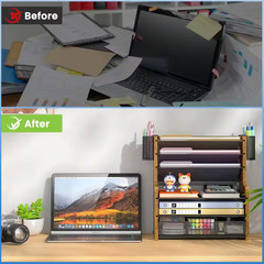 13.58 In. W X 15.04 In. H Brown Wood Metal Retro Mesh Desk Organizer with Drawer