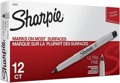SHARPIE Permanent Markers Ultra Fine Point Black 12 Count 37001 NEW IN BOX BEST$