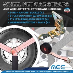 4 Sets 2″ x 10′ Ratchet w/Flat Snap Hook Wheel Lift Lasso Strap Tow Truck Towing