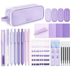Four Candies Aesthetic Purple School Supplies Kit with Case for Girls Back to