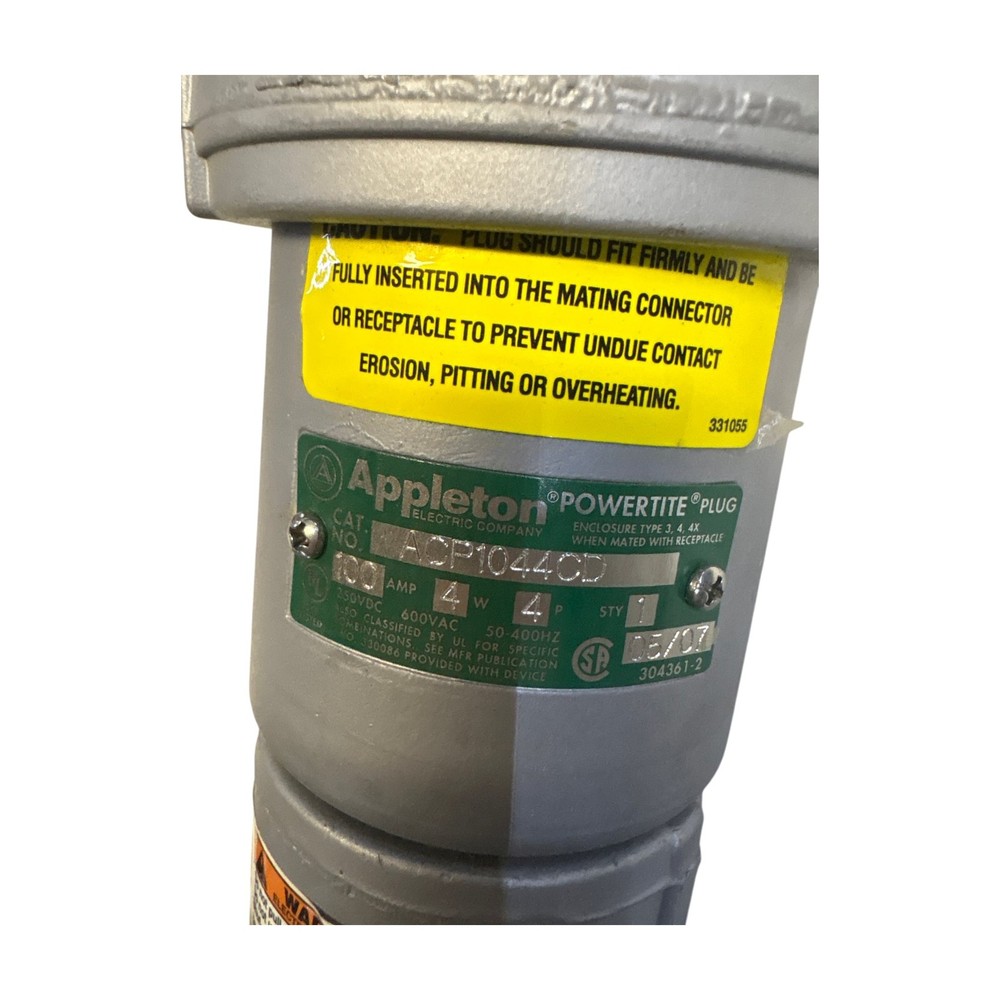Appleton ACP1044CD Powertite 100A 4W 4P 600VAC Industrial Plug