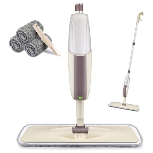 HOMTOYOU Spray Mops for Floor Cleaning: Wet Mop with 4 piece set, Beige