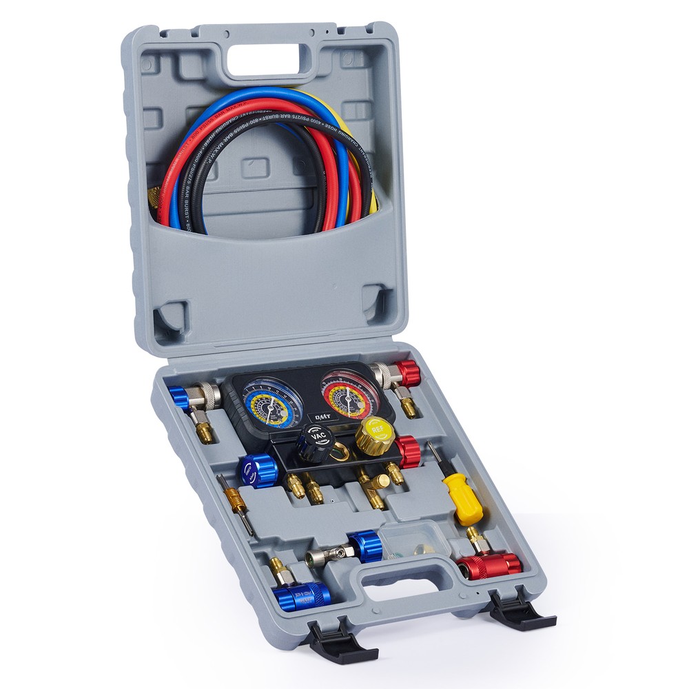 OMT AC R1234YF Gauge Set Automotive 4 Valve Manifold Gauge Kit Freon Charging US