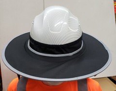 Black Hard Hat Sun Shade Visor Full Brim Mesh Neck REFLECTIVE STRIPE (NEW DESIGN