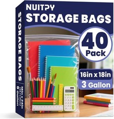 40 Pack Large 3 Gallon Storage Bags with Zipper Top, 16 x 18 inch Zipper Bags…