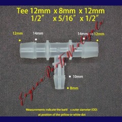 1/2×5/16×1/2″inch 12mm-8mm-12mm Plastic Tee Hose Barb Fitting Reducer Connector