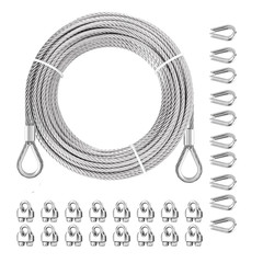 3/16″ Stainless Steel Cable 100Ft Wire Rope with Wire Rope Clamps and Thimble, 4