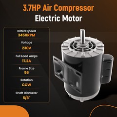 3.7 HP Electric Motor 3450 RPM Compressor Duty 56 Frame 1 Phase 5/8″ Shaft 230V