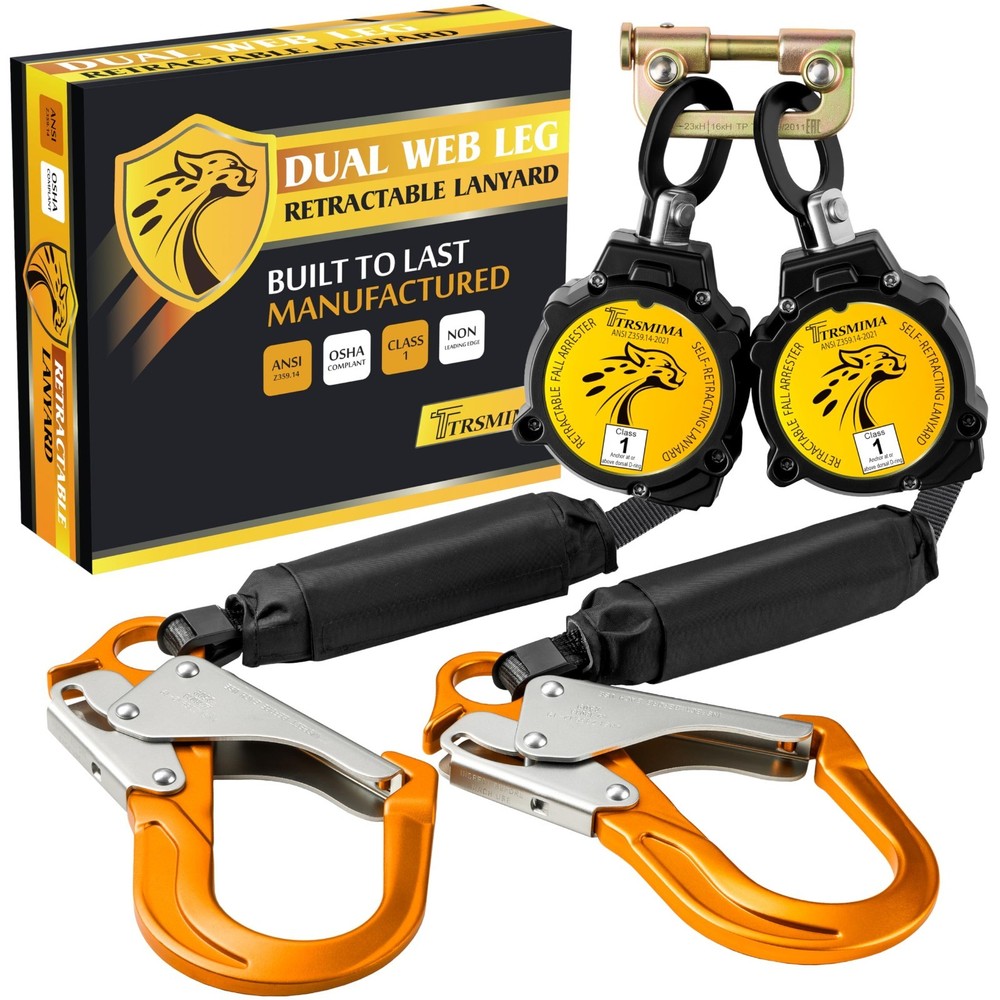 TRSMIMA 6FT Twin Leg Self Retracting Lanyard for Roofing and Construction