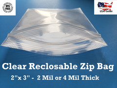 2″x 3″ Clear 2 or 4 Mil Plastic Zip Seal Bag Reclosable Top Lock Small Baggie