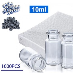 1000x 10ml Vials Glass Clear with Plastic-Aluminum Caps and Rubber Stoppers USA