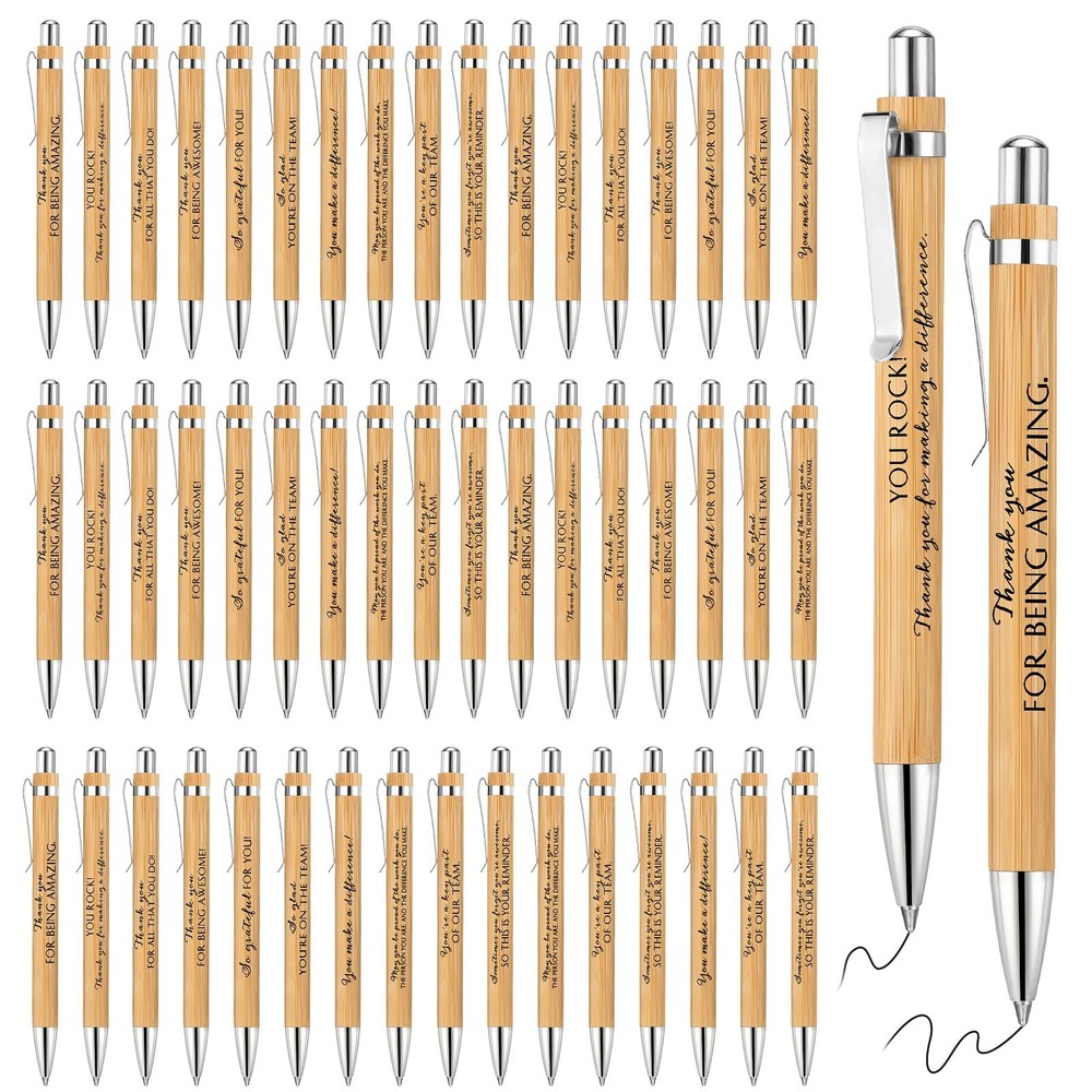 Fuutreo 100 Pcs Appreciation Gift Bulk Thank You Wood Pens Ballpoint Inspirat…