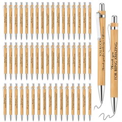 Fuutreo 100 Pcs Appreciation Gift Bulk Thank You Wood Pens Ballpoint Inspirat…