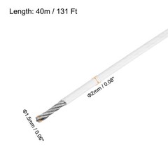 131Ft(40M) Wire Rope 304 Stainless Steel Cable 1/12″ 6pcs Sleeve White
