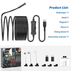 5M Endoscope Camera with Light, 1920P HD Borescope Camera with 8 LED Lights NEW