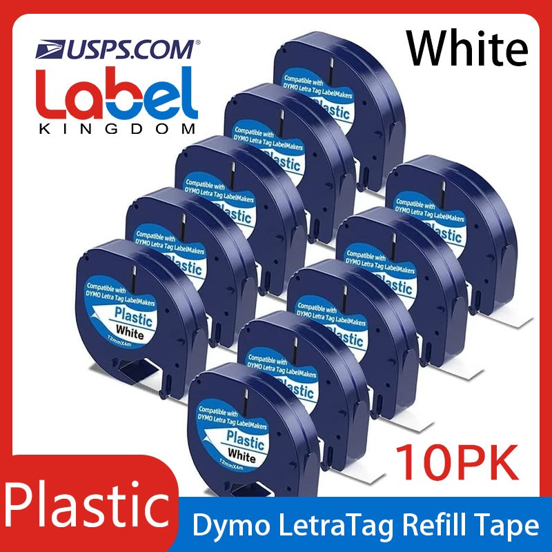 10PK Compatible Dymo LetraTag Refill 91331 Plastic White Label Tape 12mm LT-100H