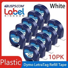 10PK Compatible Dymo LetraTag Refill 91331 Plastic White Label Tape 12mm LT-100H