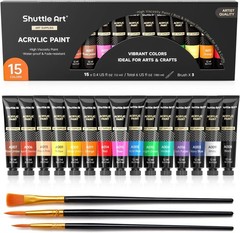 Acrylic Paint Set, 15 x 12ml Tubes Artist Quality Non Toxic Rich Pigments Colors