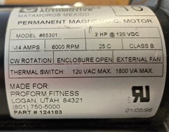 Treadmill motor P/N 65301 2HP 120VDC – United Tech – 6000RPM 14A Proform