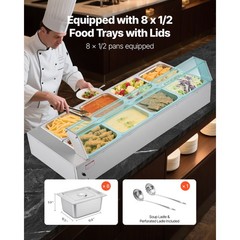 Uimoso Commercial Food Warmer 8-Pan 1700W Buffet Bain Marie with Glass Lid