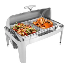 9.54QT Stainless Steel Chafer Buffet Chafing Dish Roll Top Food Warmer Rectangle