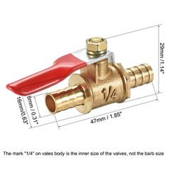 4Pcs 1/4″ Brass Air Ball Valve Shut Off Switch 8mm Hose Barb to 8mm Hose Barb
