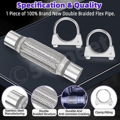 3Pcs 2.5 X 6 Inches Exhaust Flex Pipe with 2.5 Inches Exhaust U Clamp Kit, Unive