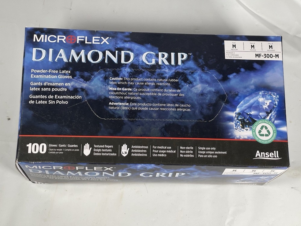 Microflex MF-300-M MRDIUM Diamond Grip Latex Gloves 100 Count
