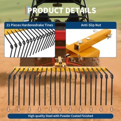 60″ Landscape Rake | Fits 2″ Receiver, for Lawn Tractors & ATV/UTV