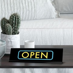 Open, Black Frame, Desk Sign (2×8″)