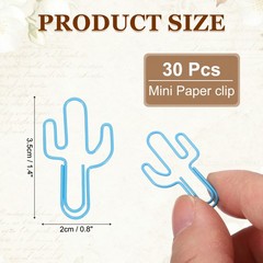 30Pcs Paper Clip, Cactus Shape Paper Clip Small Cute Bookmarks, Blue