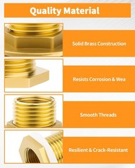 2 Pack Brass Bulkhead Fitting – 1/4″ NPT Female Thread to 3/4″ Male Thread Bu…