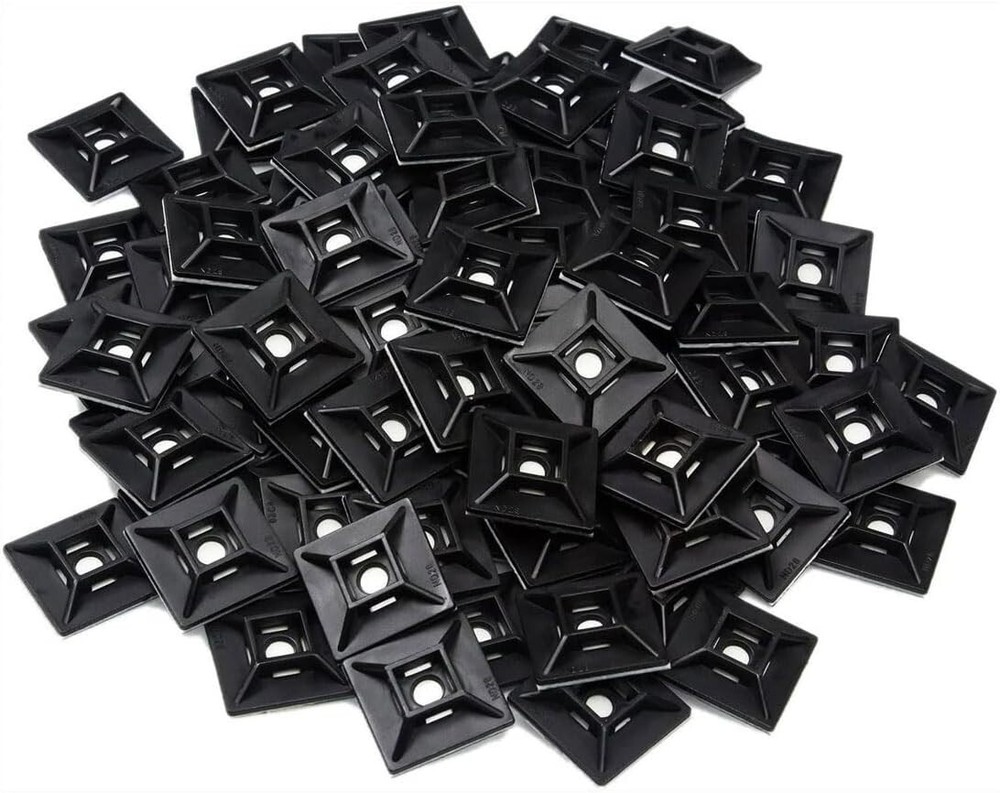 1″ Self Adhesive Black Cable Zip Tie Mounts 100pcs Management Organizer Squares