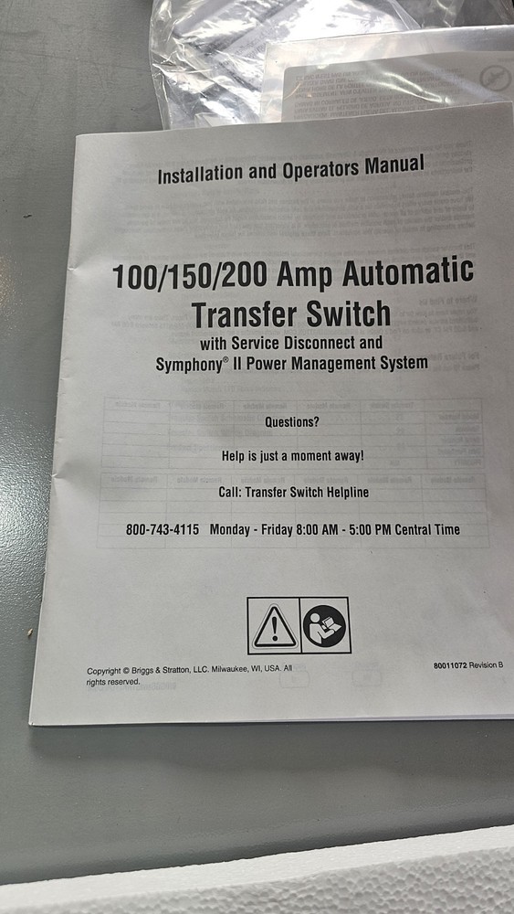Briggs & Stratton Symphony II Automatic Transfer Switch 100/150/200A 80011072