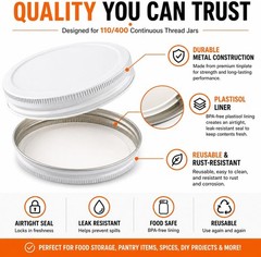 3-Pack White Metal Lids for 1 Gallon & 1/2 Gallon Wide Mouth Glass Jars – 110mm