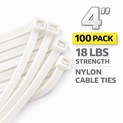 4 Inch White Nylon Cable Ties 100 500 1000 Pack 18LB Mini Zip Ties Self Locking