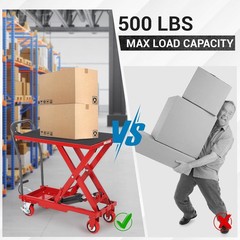 500Lbs Hydraulic Lift Table Cart 28.5in Height 4 Swivel Wheels Non-Slip Pad Use
