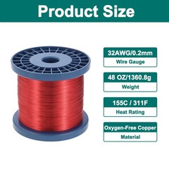 32 AWG Magnet Wire, 32 Gauge 48 oz Enameled Copper Wire, 155C(311F) Red