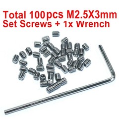 50Pcs M2.5 x 3mm Stainless Steel Set Screws Hex Socket Grub Screws w/ Allen Key