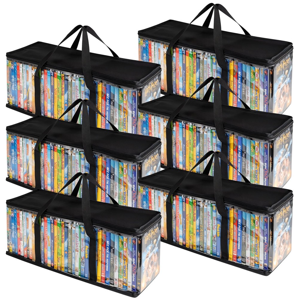 DVD Storage Bags 6 Pack DVD Storage Holder Case Clear PVC Media Holder with Hand