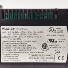 PULS MINILINE ML60.241 POWER SUPPLY 24V 2.5A 60W AC 100-240V DIN RAIL SWITCHING