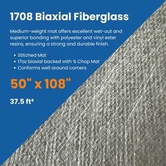 1708 Biaxial Fiberglass DBM 50″ Inch Wide x 3 Yards | 45/45 DBM – 50″x108″