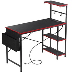 44″ Gaming Desk with LED Lights Computer Desk with 4 Tier Storage Shelves & Hook