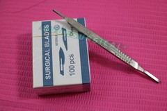 1 SCALPEL KNIFE HANDLE # 3 & 4 + 100 Pcs STERILE SURGICAL BLADE #10 #15C #21 #23