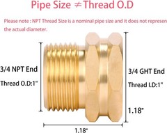 2 Pack Brass Garden Hose Adapter, 3/4″ GHT Female x 3/4″ NPT Male Connector, ..