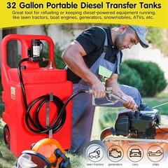 Portable 32 Gallon 120 L Fuel Tank with 12 V Diesel Pump 13 ft Delivery Hose Red