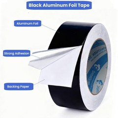 Black Aluminum Foil Tape High Temp Heavy Duty 2 INCH x 64 Feet,