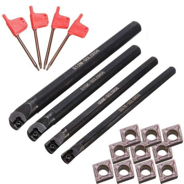 4 SCLCR06 7/8/10/12mm Lathe Boring Bar Tunring Tool Holder +10 Inserts CCMT0602