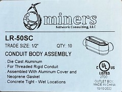 1/2″ Type LR Conduit Body w cover & gasket; die-cast aluminum; threaded