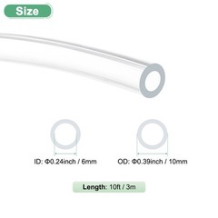 Clear Plastic Tubing, 0.24Inch(6mm) ID 0.39Inch(10mm) OD, 10ft(3.0m) Length